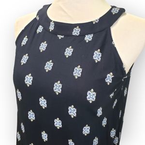 J. Jill Halter Neckline Sleeveless Tunic Navy Tile Print Size Small Petite